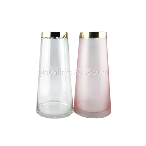 Set Of 3 Glass Vase Clear &Pink Glass Vase With Gold Rim Supplier